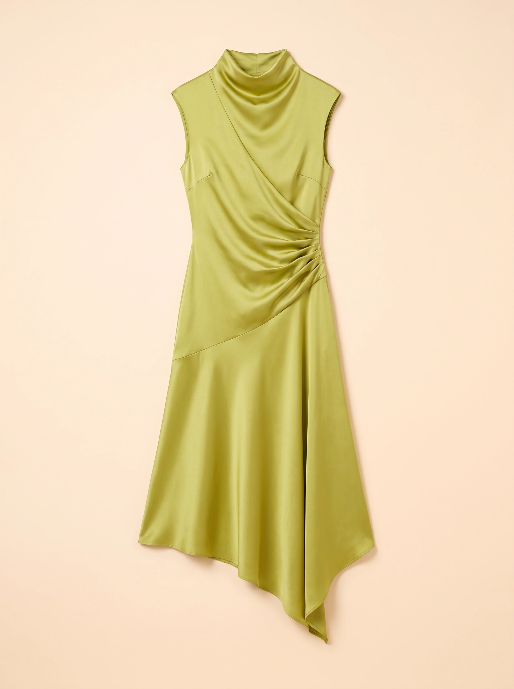 Flat lay of the pista satin midi dress used in both campaign images