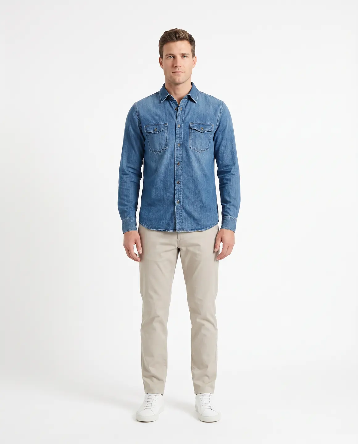 The denim shirt: main image, light background