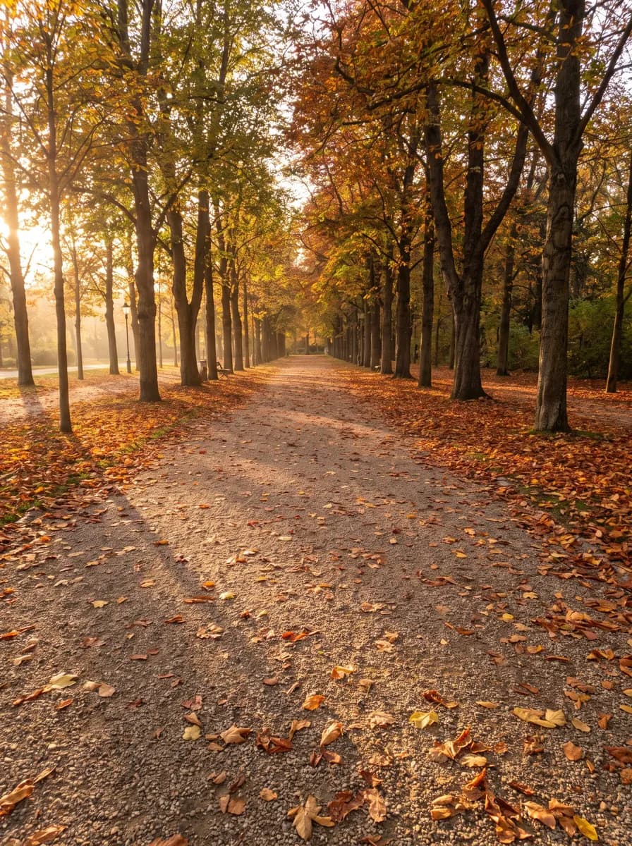 Tree-lined avenue in autumn colour