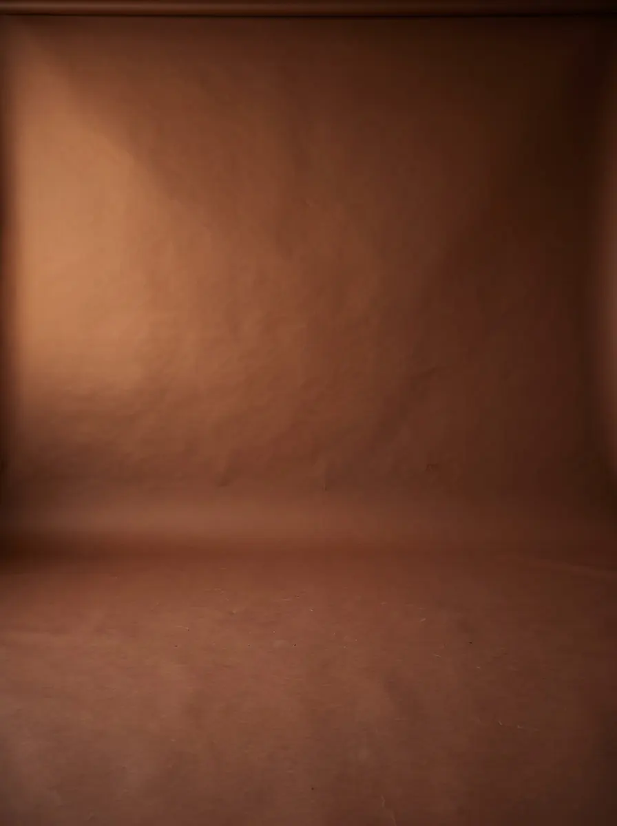 Rich cocoa-brown backdrop with warm light falling from the upper left